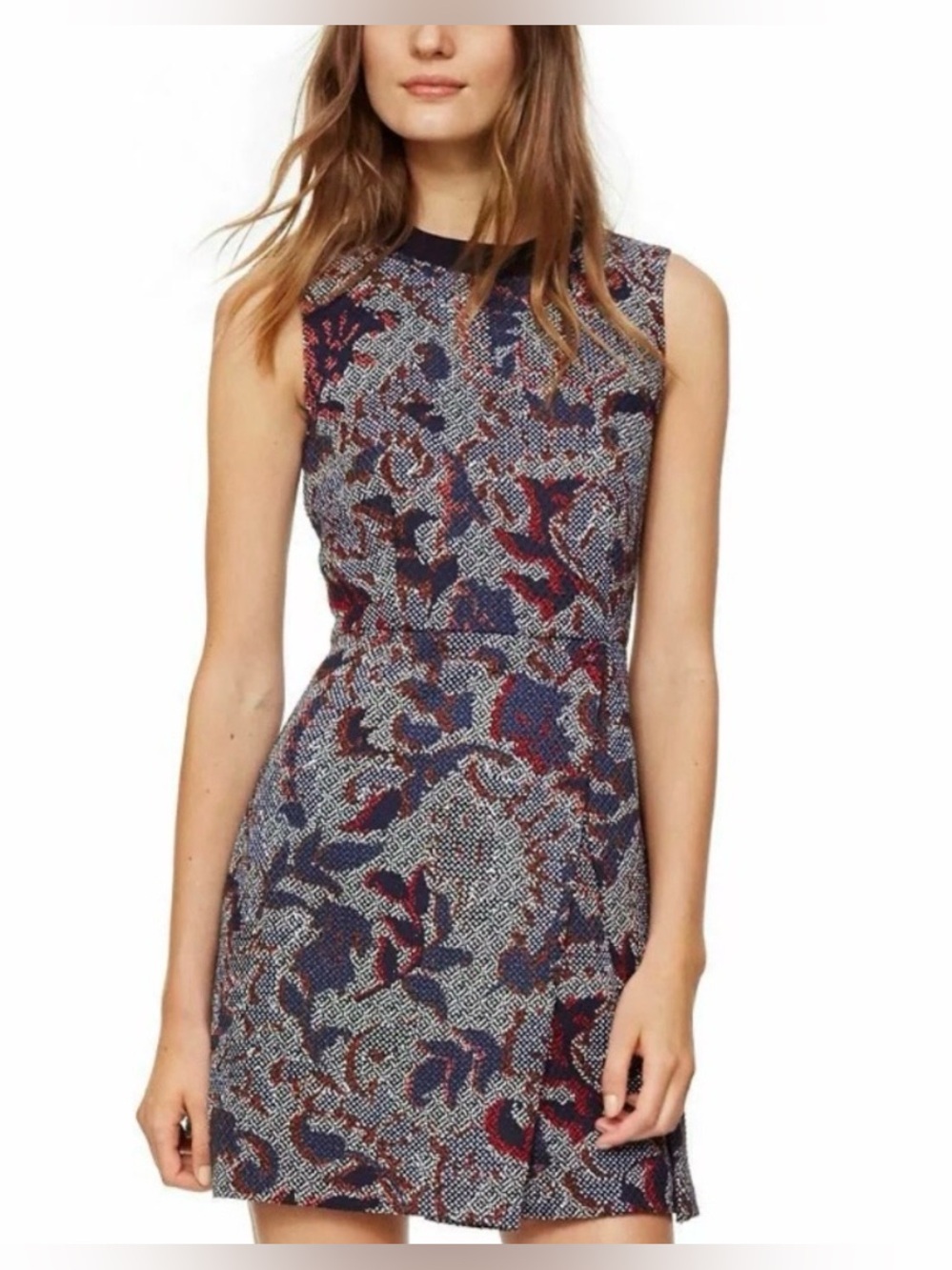 Tory Burch Navy, Burgundy and White Sleeveless Mini Dress